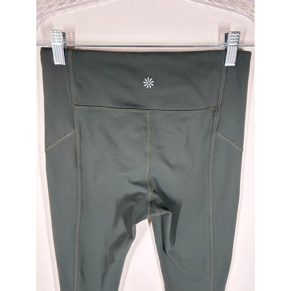 Athleta Womens Leggings Small Green Stretchy Mesh High Rise Yoga Gym Activewear - Picture 6 of 14